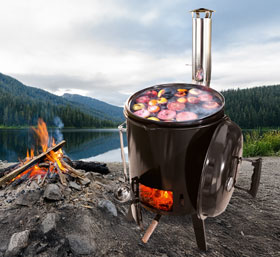 Gulaschkanone/Eintopfofen / emailliert / 15 Liter / mobile Kochmglichkeit / plus Pfanne (9 Liter) und Grillrost_small