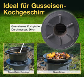 Raketenofen fr Dutch Oven, Gusspfanne, Gusstopf oder Grill / mit Gusseiserner Kochplatte_small03