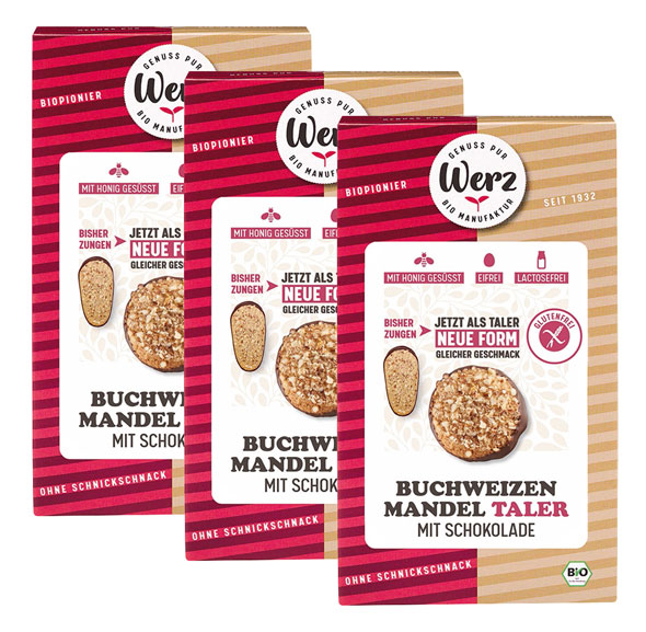 3er-Pack Werz Buchweizen Mandeltaler mit Schokolade